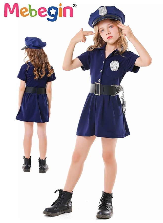 MEBEGIN Girls Police Uniform Set with Dress, Hat, Cap, Belt and Badges, Career Experience Attire for Kids, Cosplay Dress Up, Suitable for Party, Birthday, Funfair, Stage Performance, Cosplay and Any Other Special Occasions - Image 2